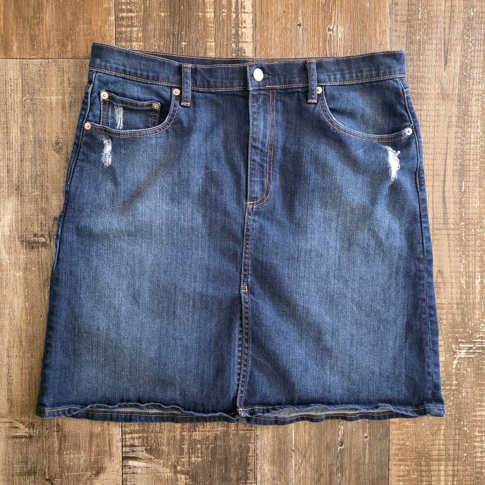 Gap 1969 Distressed 5 Pocket A-line Denim Pencil Skirt Sz 32R
